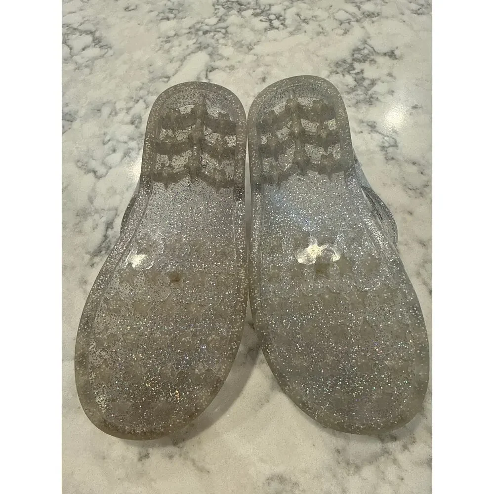 Cat & Jack Girls Jelly Sandals Size 11 Silver Glitter Sparkle Buckle